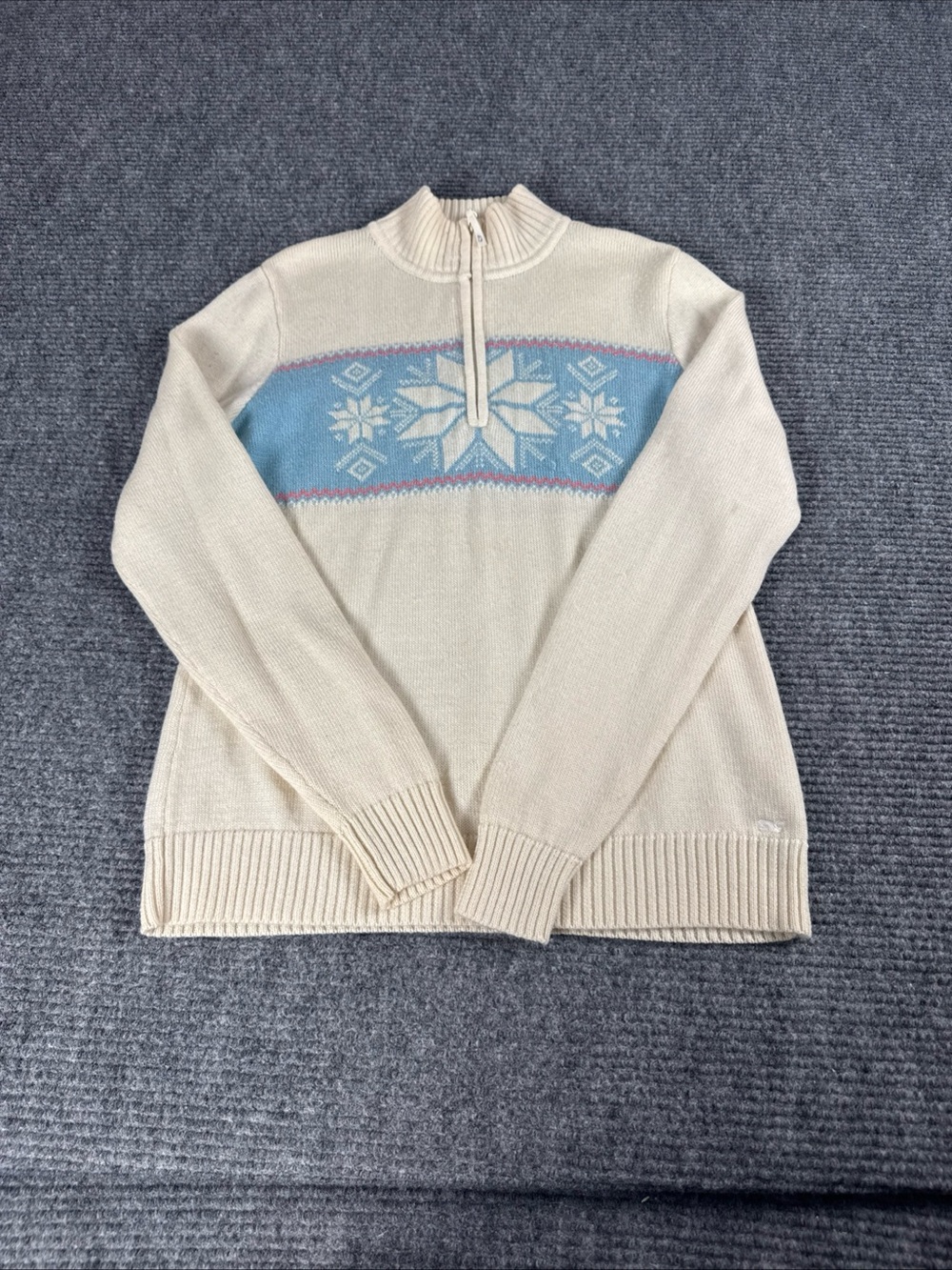 Vineyard Vines Sweater Women's Sz L Beige 100% Wool Pullover 1/4 Zip Alpine